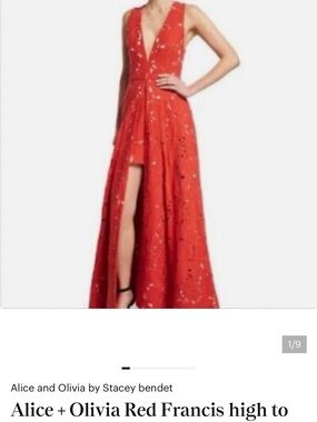 Alice + Olivia Orange-Red Plunging High-Low Gown